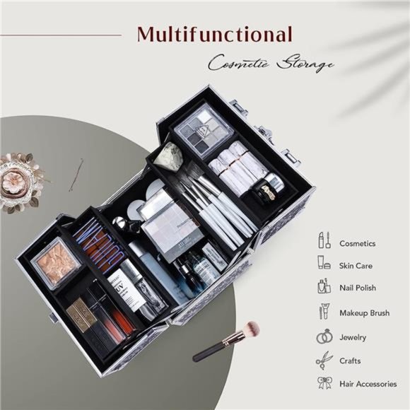 Makeup Train Case Portable Cosmetic Box Organizer Storage 4 Trays Aluminum Box - Picture 4 of 6